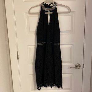 Black Lace High Neck Dress